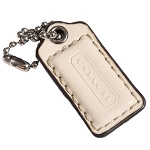 Mini Coach 1.5" Vintage Y2K Chalk White Leather Hangtag Keychain Bag Charm Fob